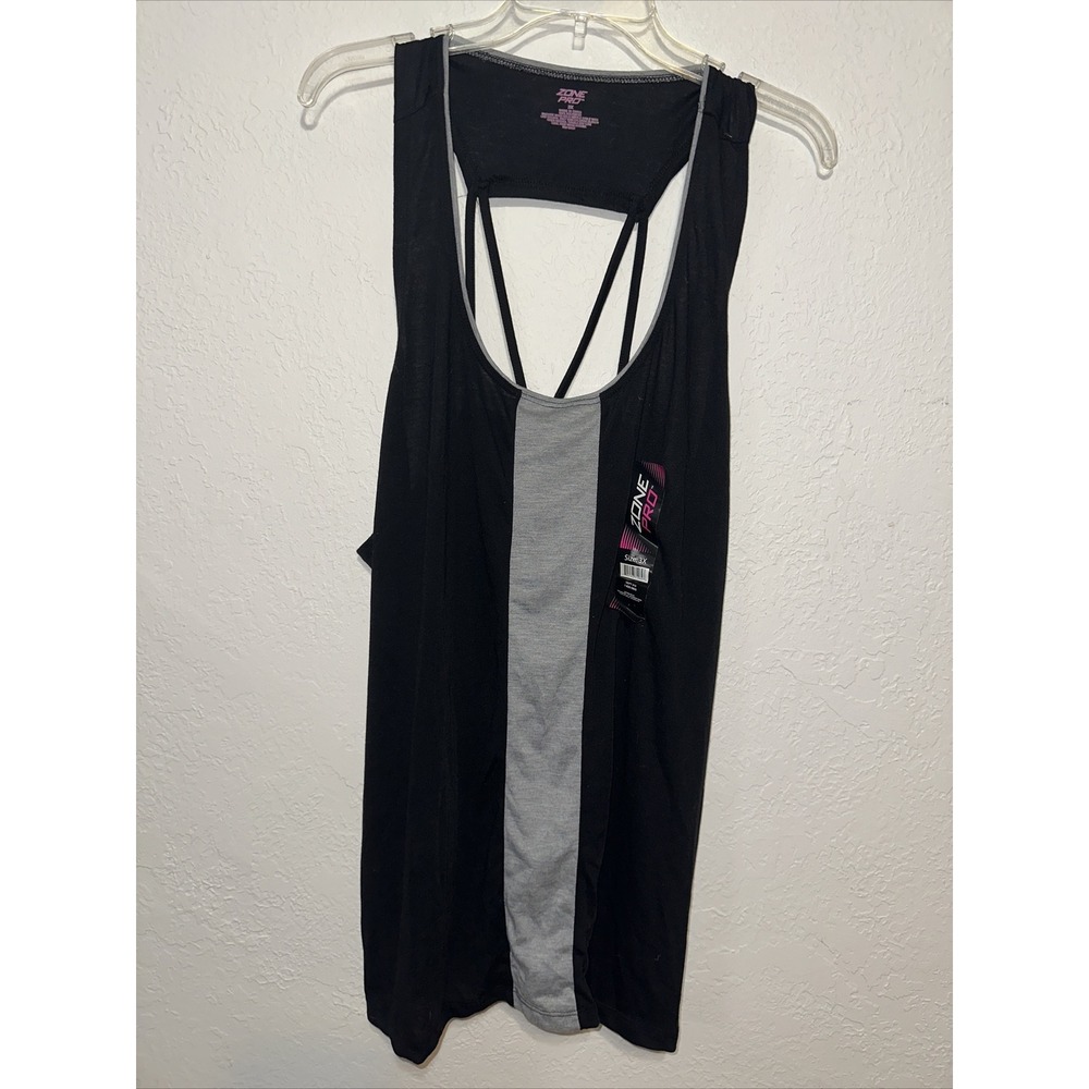 Zone Pro Womens 2X Black Grey Colorblock Strappy‎ Racerback Activewear Tank Top